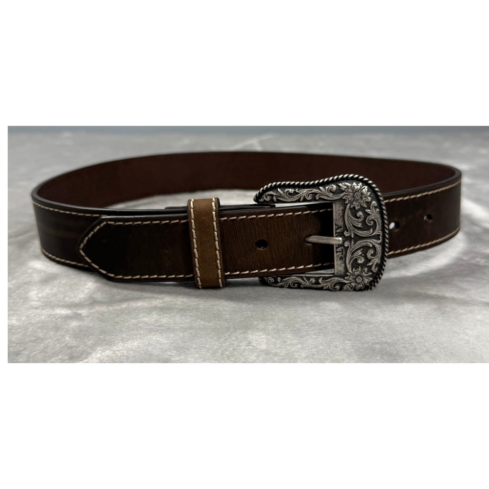 Vintage Ariat Womens S Leather Western Belt Special Edition Engraved Buckle
